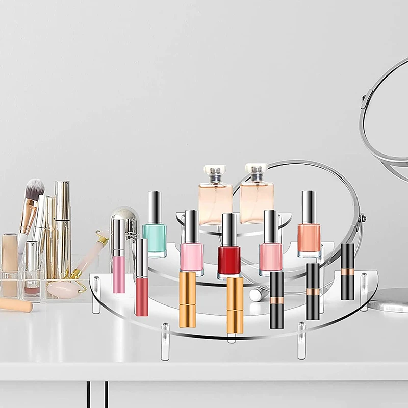 Clear Perfume Cupcake Stand Holder Half Moon 3 Tier Acrylic Risers Display Stand