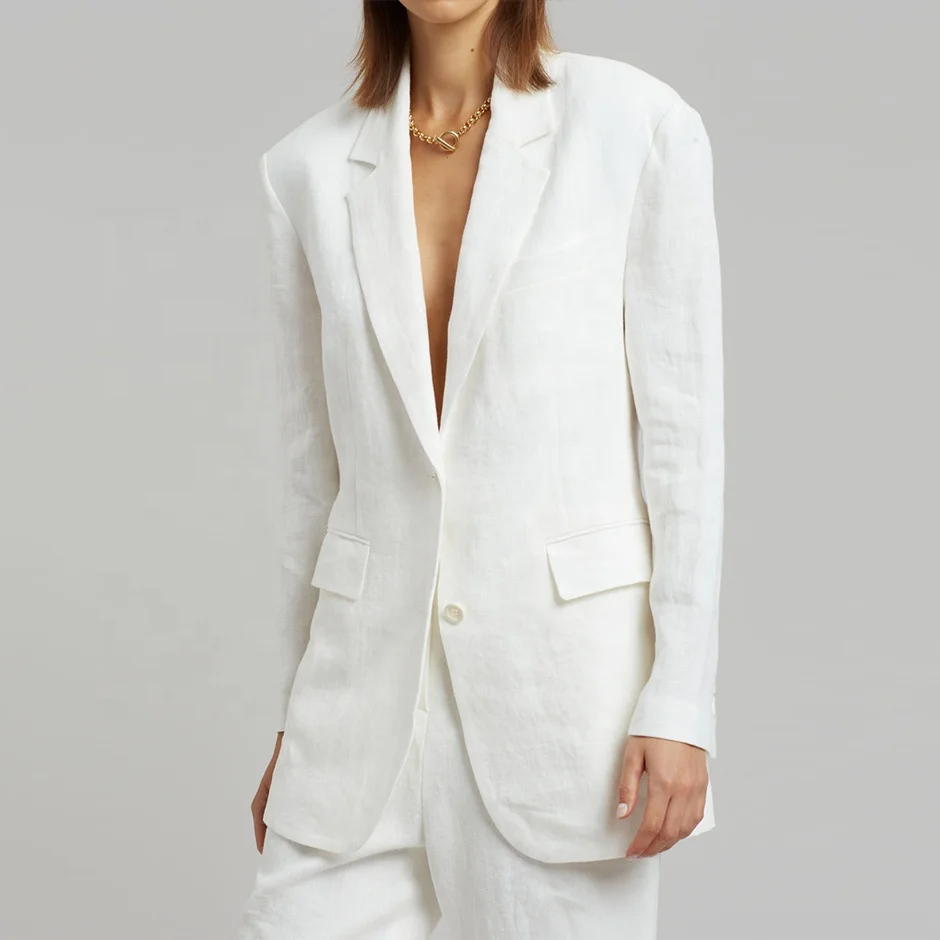Relaxed Breathable Single Breasted Linen Blazer Ladies Blazers For Women