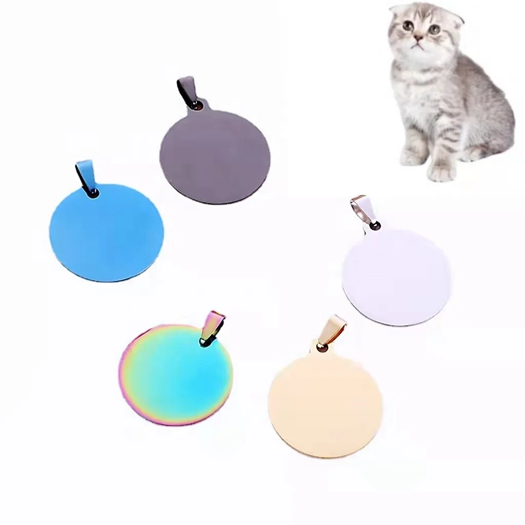 Factory Wholesale Price Round Stainless Steel Dog Label Customized Round Necklace Pet Name Brand Metal Pendant For Small Animal