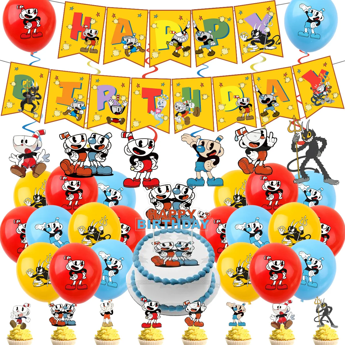Cup Head TV Show Party Decoration CupHead Theme Birthday Banner Honeycomb Centerpieces Cake Topper X6030