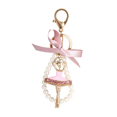 Charming design ballet girl keychain delicate bow pearl keychain pendant bag pendant