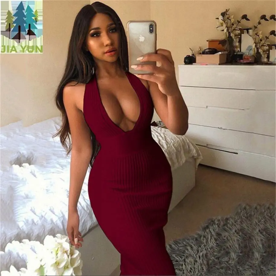 Ladies Bodycon Halter Dress Women Sexy Hot Neon Green Dress Backless Midi Dress