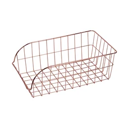 Minimalist Metal Wire Storage Basket Rose Gold Freezer Pantry Steel Grid Basket