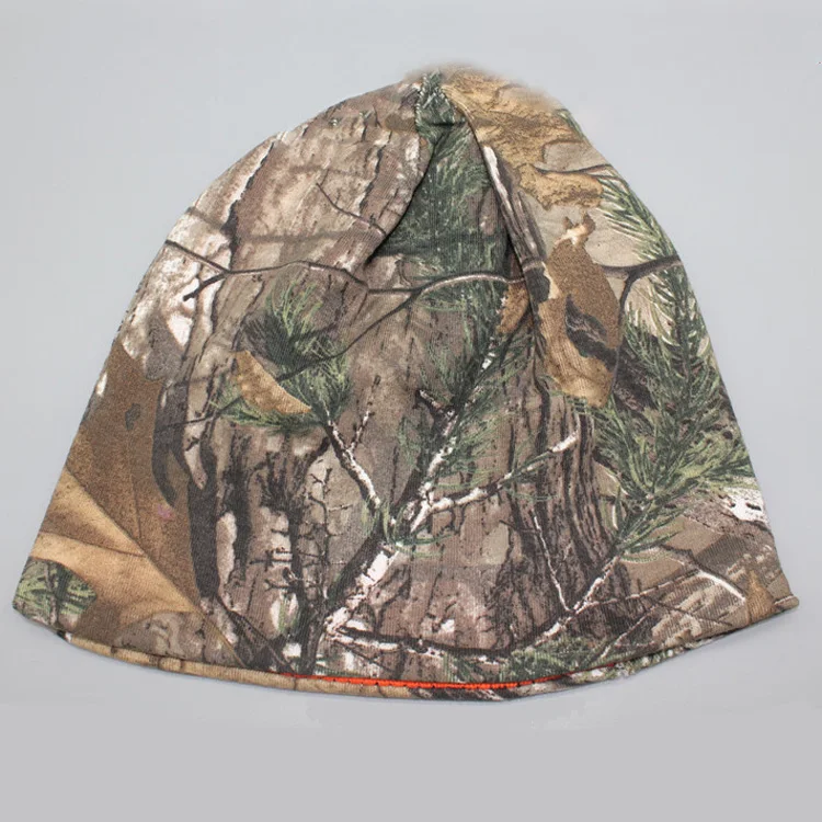 Custom Camo Orange Attractive Style Knitted Winter Beanie Winter Hat Double Reversible Layer Custom Beanie
