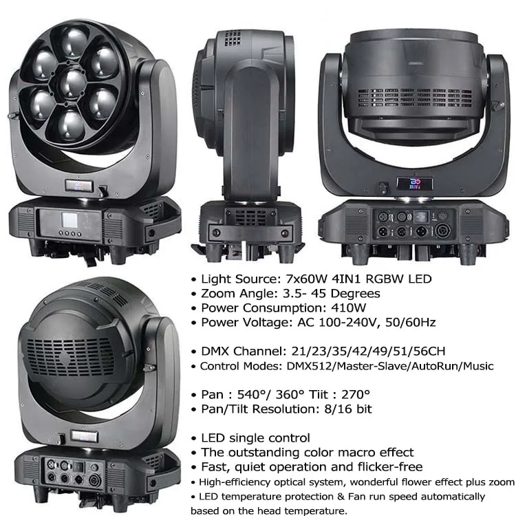 Super Beam Wash 7x60W RGBW Pixel Control Big Eye DMX Professional Stage LED Moving Head with Zoom