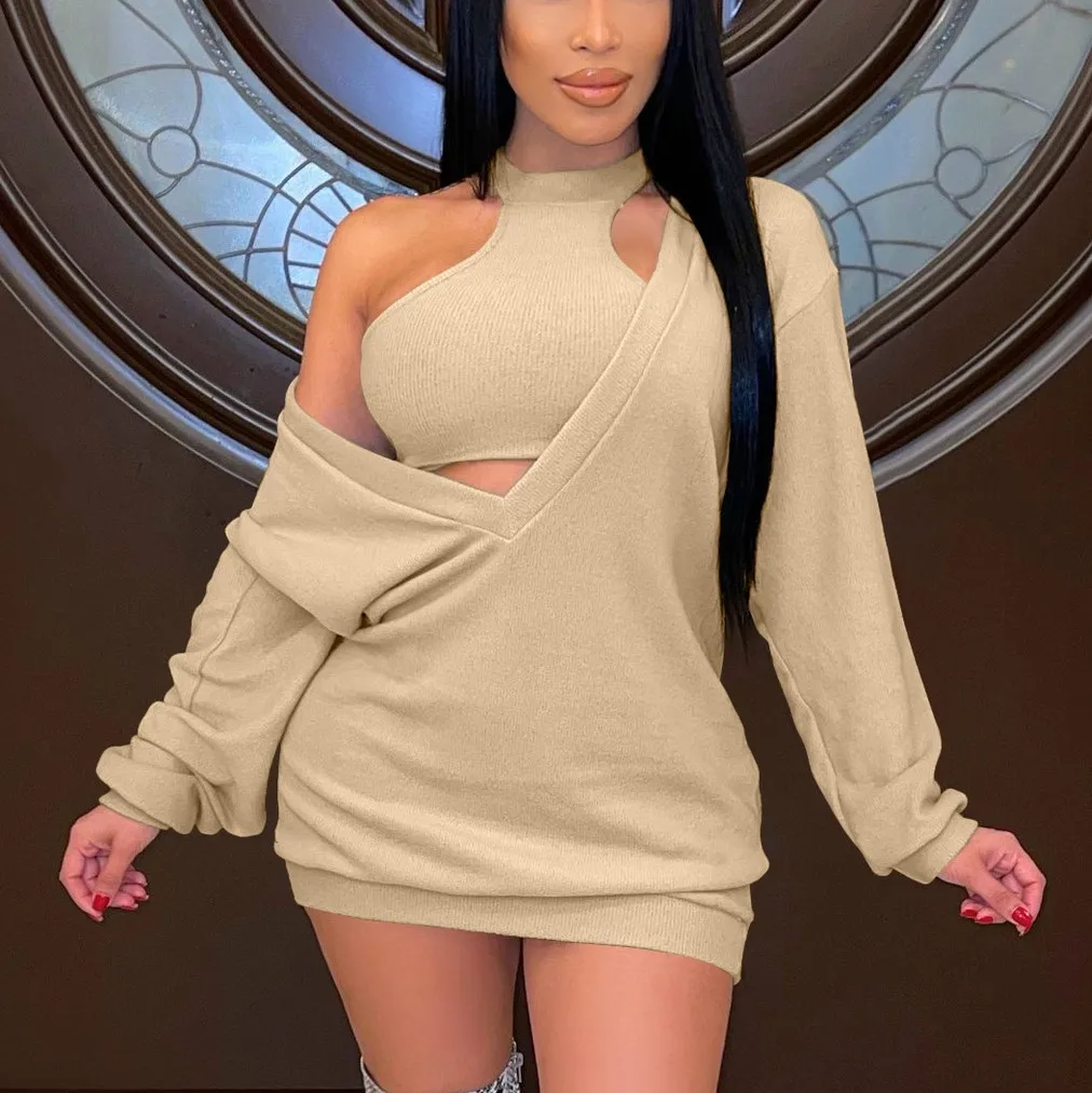 Fall 2022 New Arrivals Spring Outfits Knit Dresses Long Sleeve Knitted Tank Top Two Piece Set Sweater Dress Women Clothing