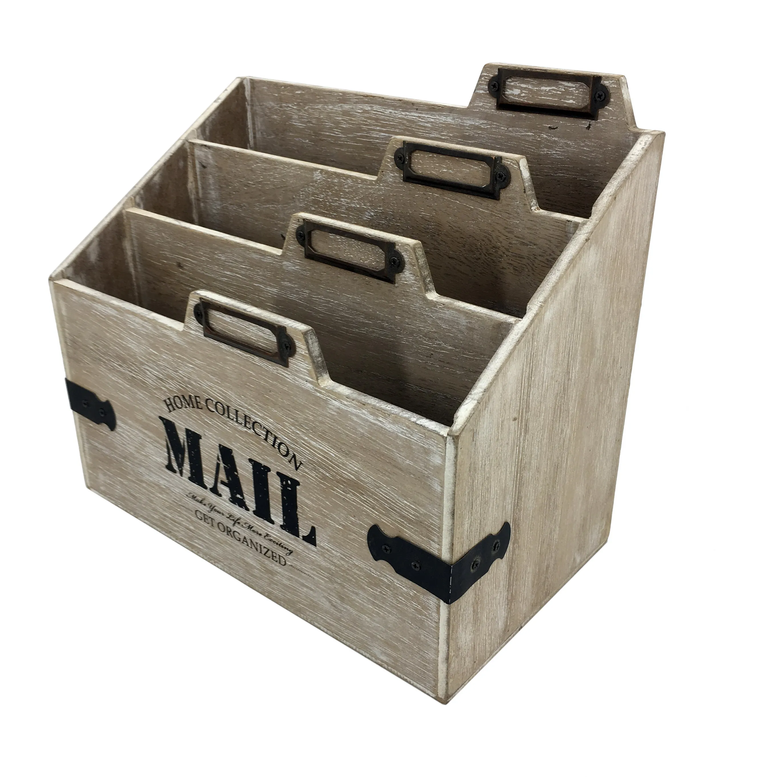 Vintage Rustic Torched Desk Organizer,Countertop Mail And Magazine Rack,Wooden File Holder For Home And Office