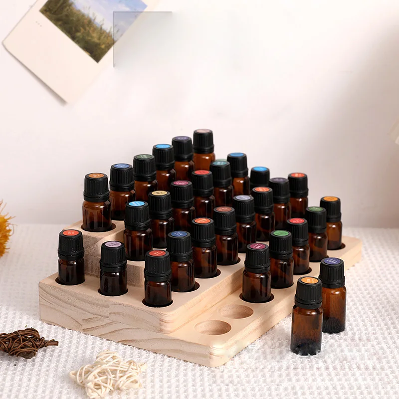 15holes Wooden Essential Oil Display Stand for 5-20ml bottles Perfume Storage Racks Oil Bottles Holder Nail Polish Shelf