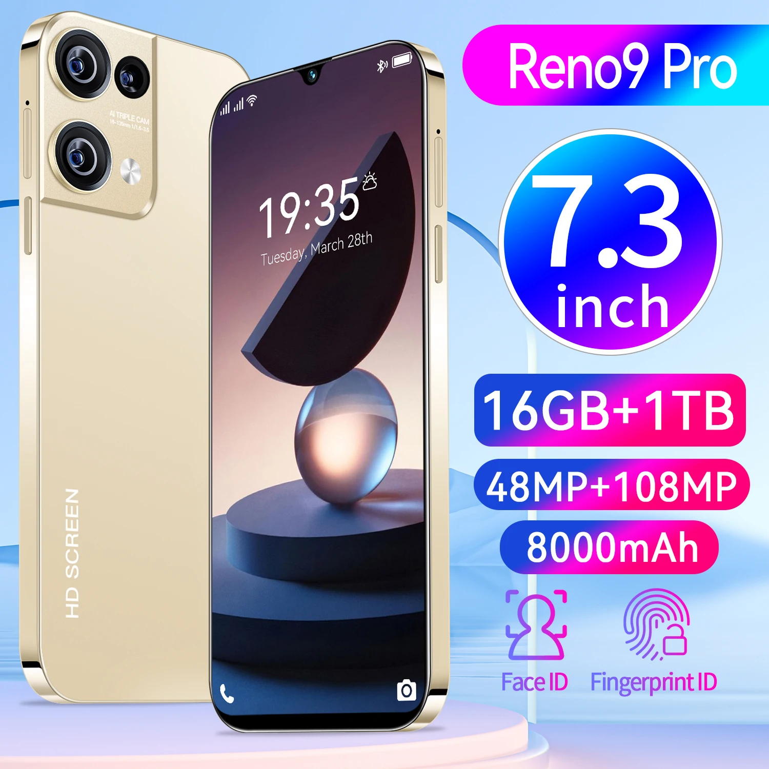 New Reno9pro Cross border Phone 1GB+16GB Android Smartphone 6.8-inch Screen Factory Stock
