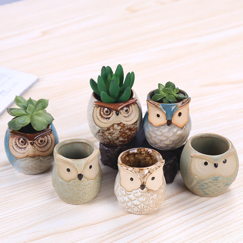 Home Office Decor Flower Pot Thumb Small Cartoon Plant Succulent Pots Ceramic Mini Owl Flower Pot