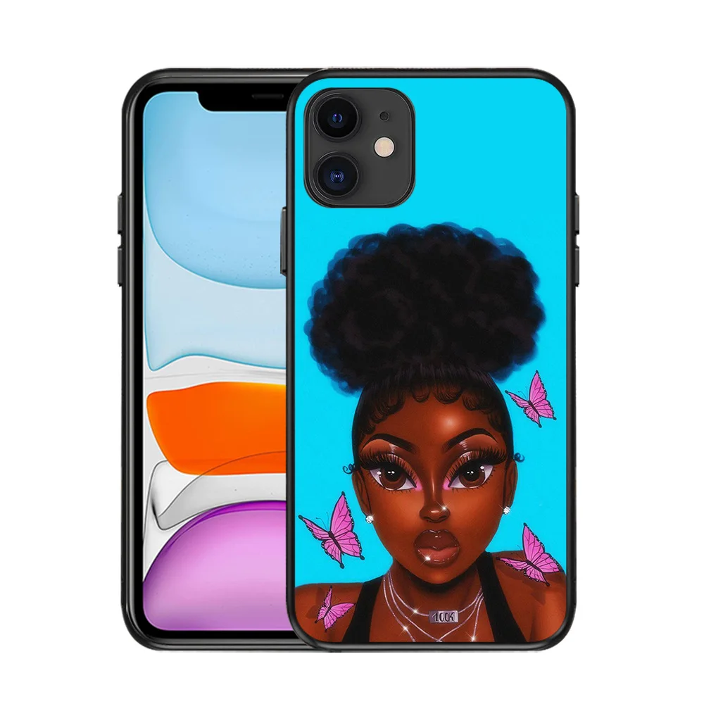 Cute Black GIrl Aba Fashion Soft Tpu Protection Phone Case For Iphone X XR 11 12 13 Pro Max 7 8 Plus Shockproof Phone Cover