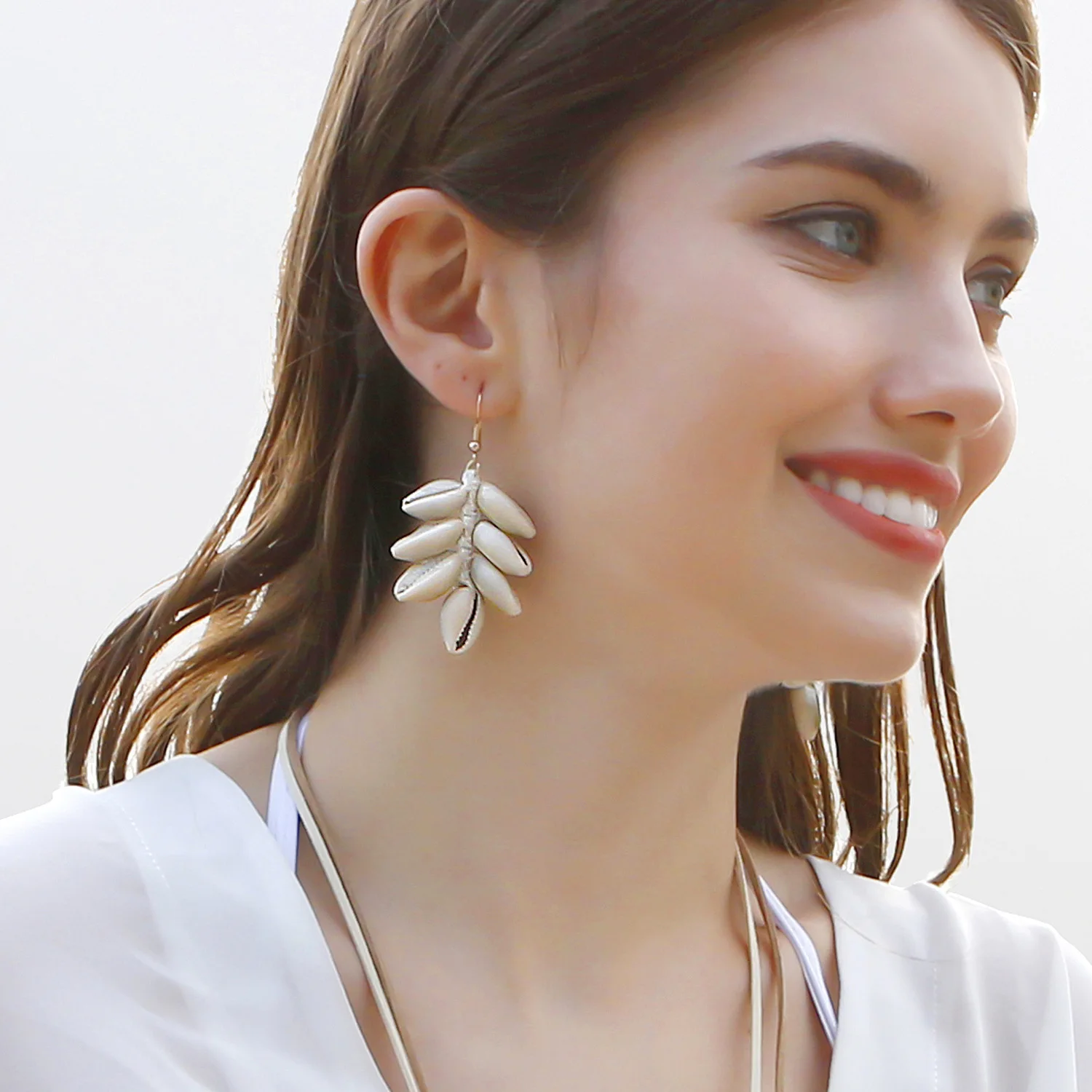 women bohemian ocean style holiday jewelry stainless steel earrings hook cotton rope wrapped shell earrings