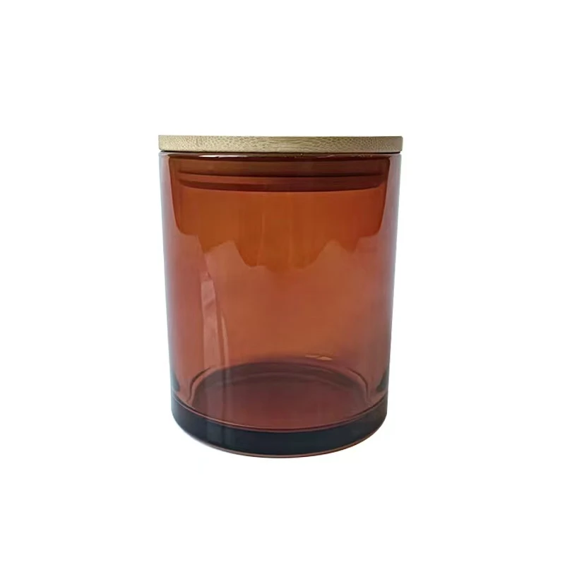 Empty Transparent clear Amber Glass Candle Jars and  Luxury Candle Vessels with Lid