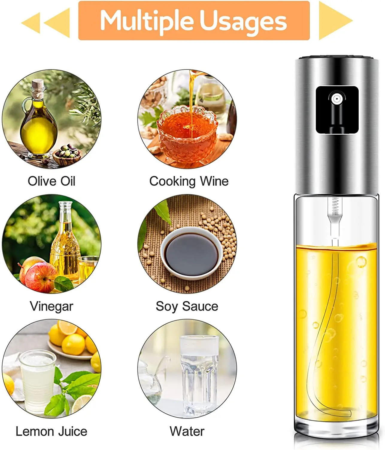 Hot Selling Glass Bottle Olive Oil Sprayer With Stainless Steel Lid For BBQ