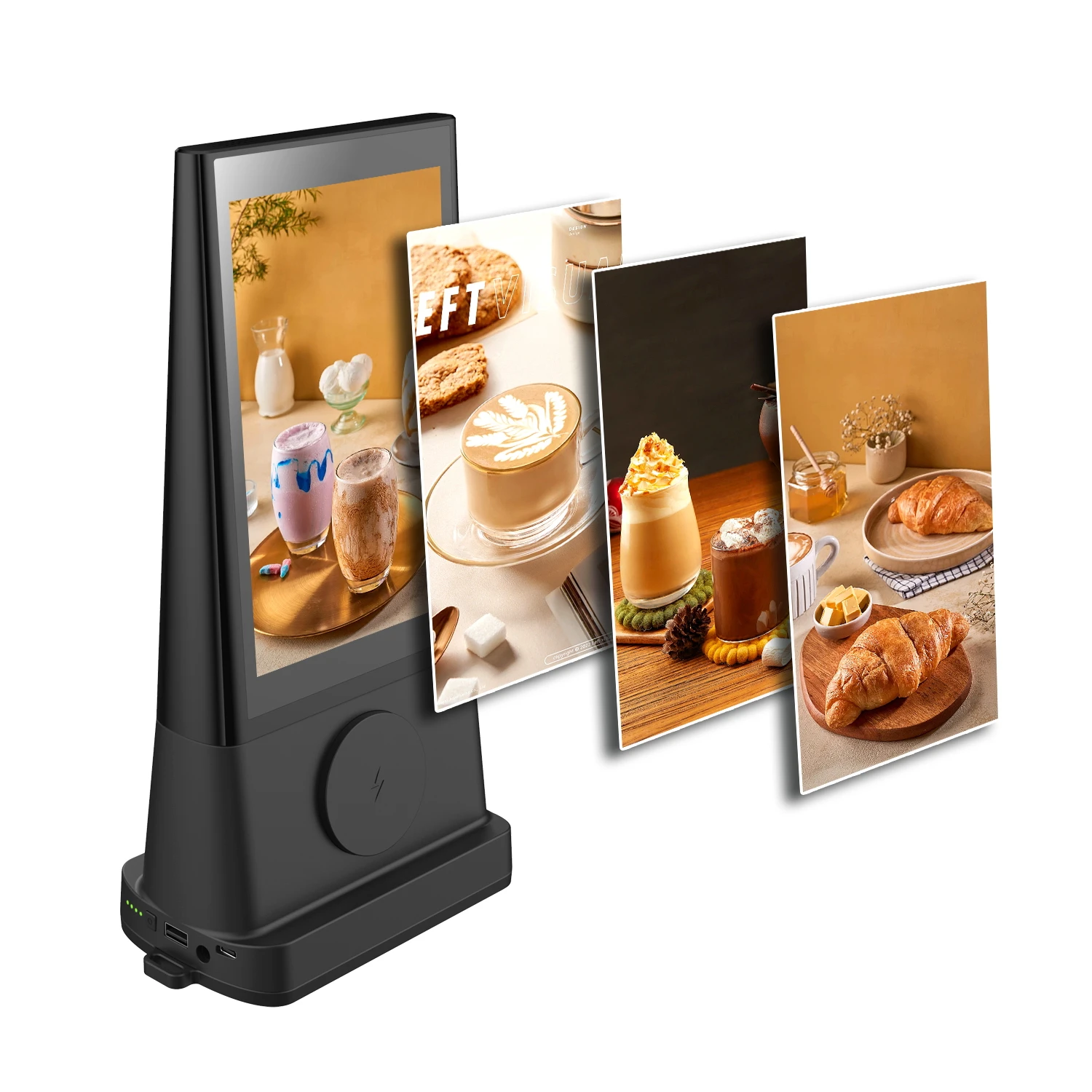 FYD-06 newest 8 inch lcd double face table advertising display screen with wireless charger and KD design