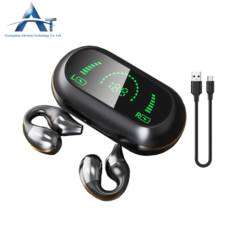 Clip Ear Noise Cancelling LED Stereo Call Listening to Songs Clear Sports Essentials Waterproof TWS Wireless Earbuds Headphones