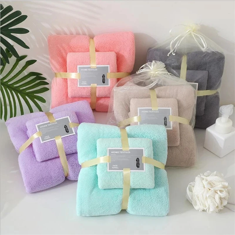 Colors Coral Fleece Hair Drying Towel Microfibre Swimming Hand Bath Towel Sets Bathroom Microfiber Towel Set