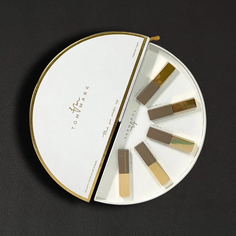 Half circle lipgloss and lip liner box set custom made cosmetic paper box lipgloss lipstick for lip tubes packaging