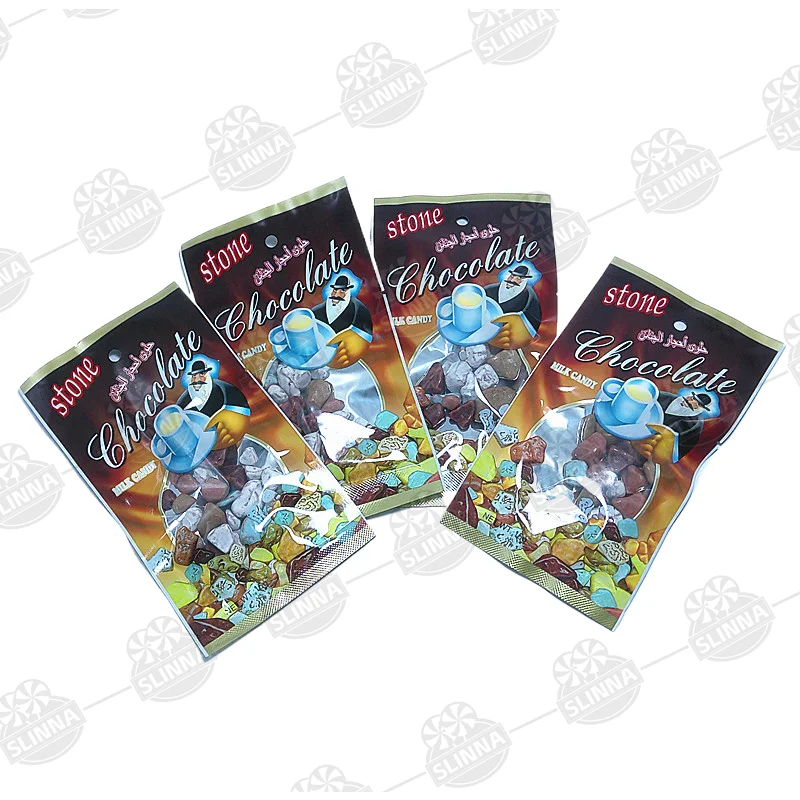 Design Stone New Bag Packaging Chocolate Candy Cartoon Chocolate Flavor Candy Wholesale Sweet Candy Bags and Trays in Stones