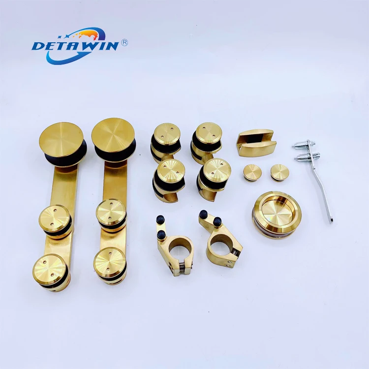 Durable Shower Sliding Track Glass Door System Satin Polish Golden Heavy Duty Hanging Roller