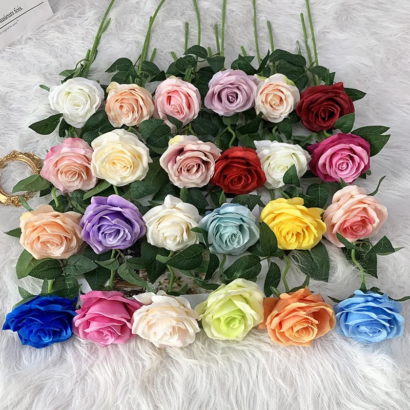 J-099 Artificial Roses Single Stem Artificial Red Rose Flower Faux Silk Rose For Wedding Decoration