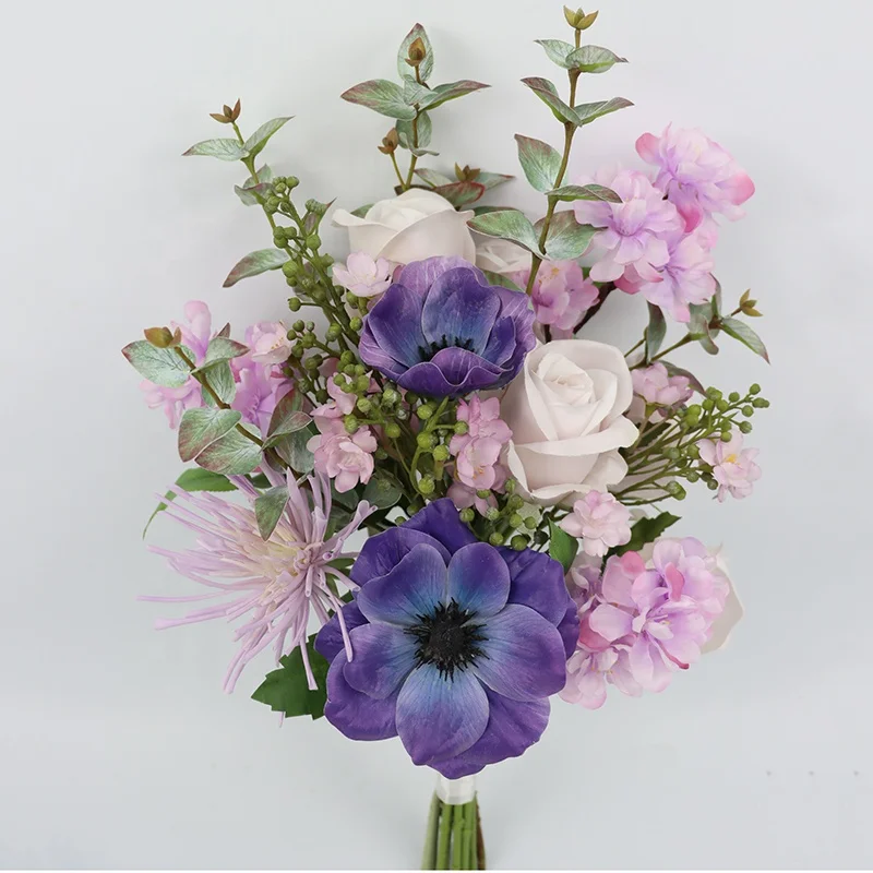 Factory Price Home Decor Rose Bundle dark purple flowers wedding 52cm Vuokot rose bundle Artificial Flower Bouquet