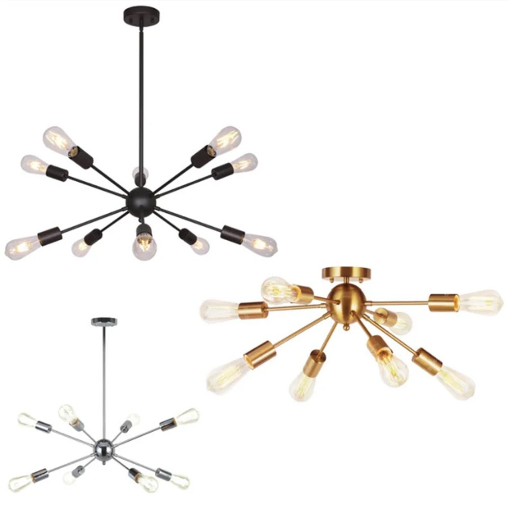 China factory 8 led industrial modern loft fixtures metal iron retro lamp Starburst large black Sputnik chandelier pendant light
