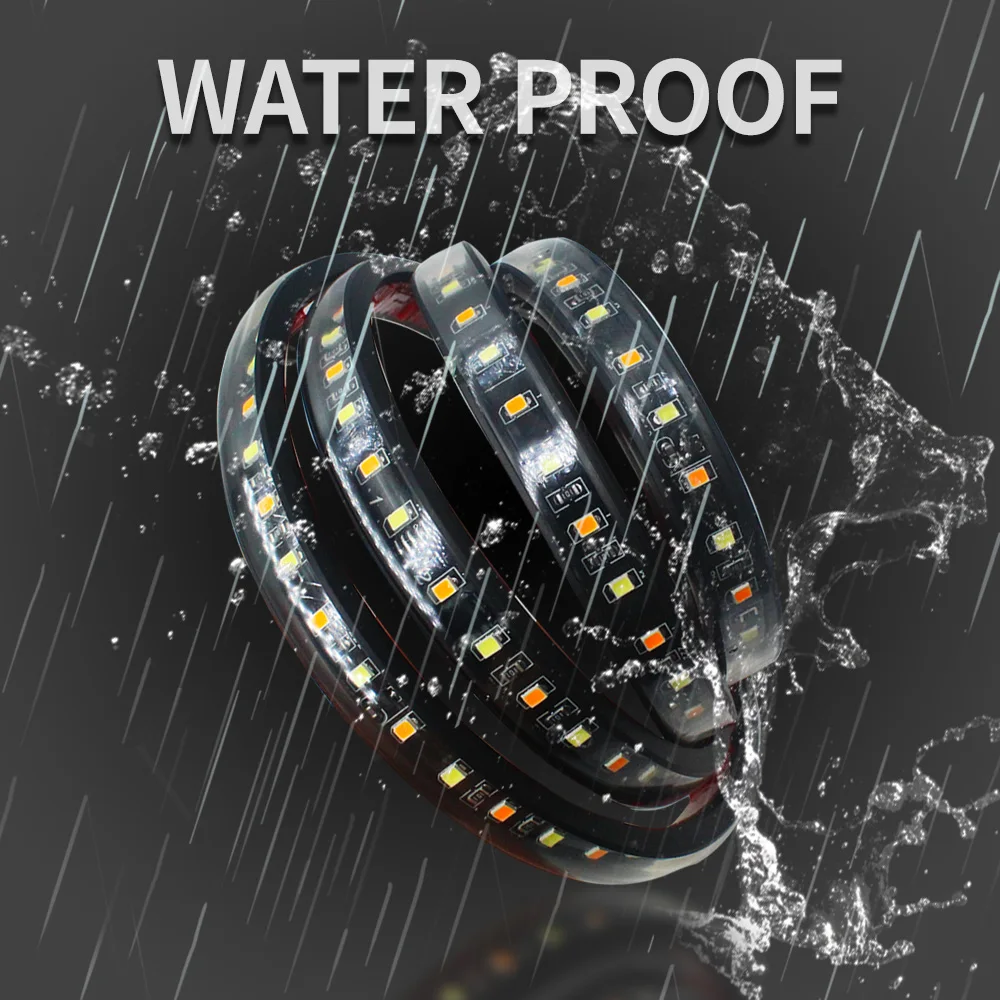 Car Dual Color White+Amber Ambient LED Light Auto Exterior Lights Strip Atmosphere Lamp Decoration Side Marker Turn Signal Lamp