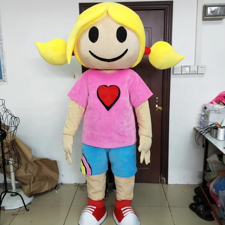 Custom Made Adult Cartoon Character Yellow Girl Mascot Costume for outdoor party
