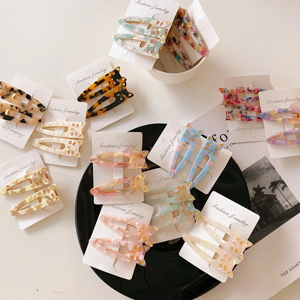 Заколки для волос в виде кошек и животных для девочек, дизайнерские ацетатные детские заколки для волос аллигатора, набор аксессуаров для волос