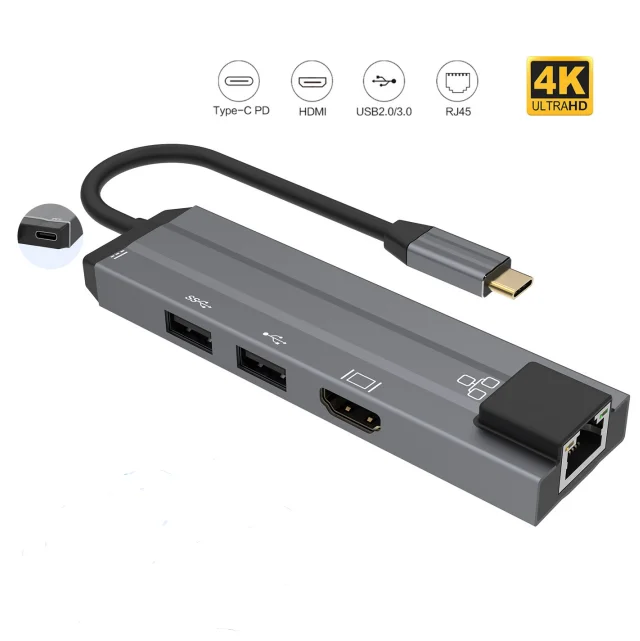 Тип C концентратор USB 5 в 1 к RJ45 Ethernet адаптер 4 компьютера Адаптер Hub с PD зарядный кабель для Macbook и Windows