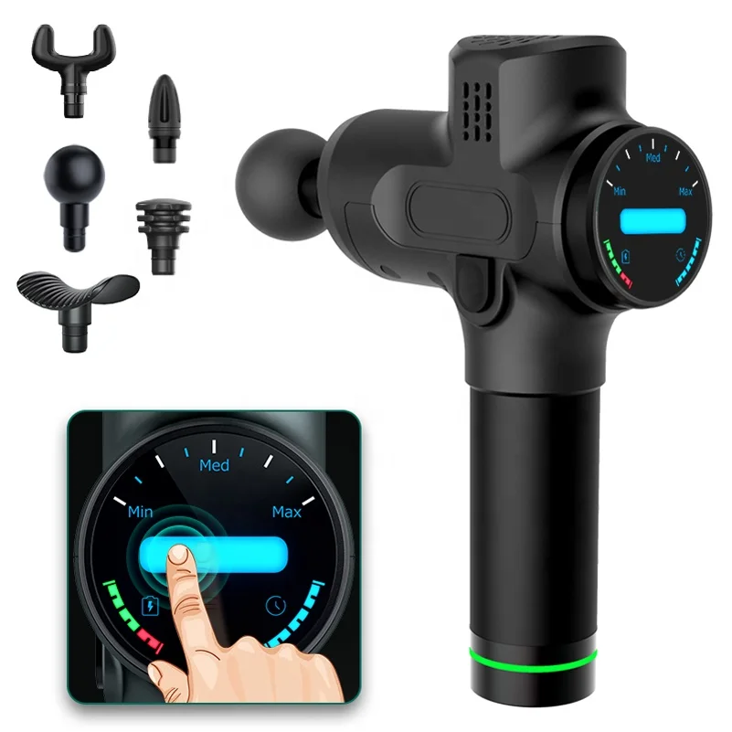 
rechargeable battery cordless deep muscle tissue sports vibration massage gun with LED touch screen 