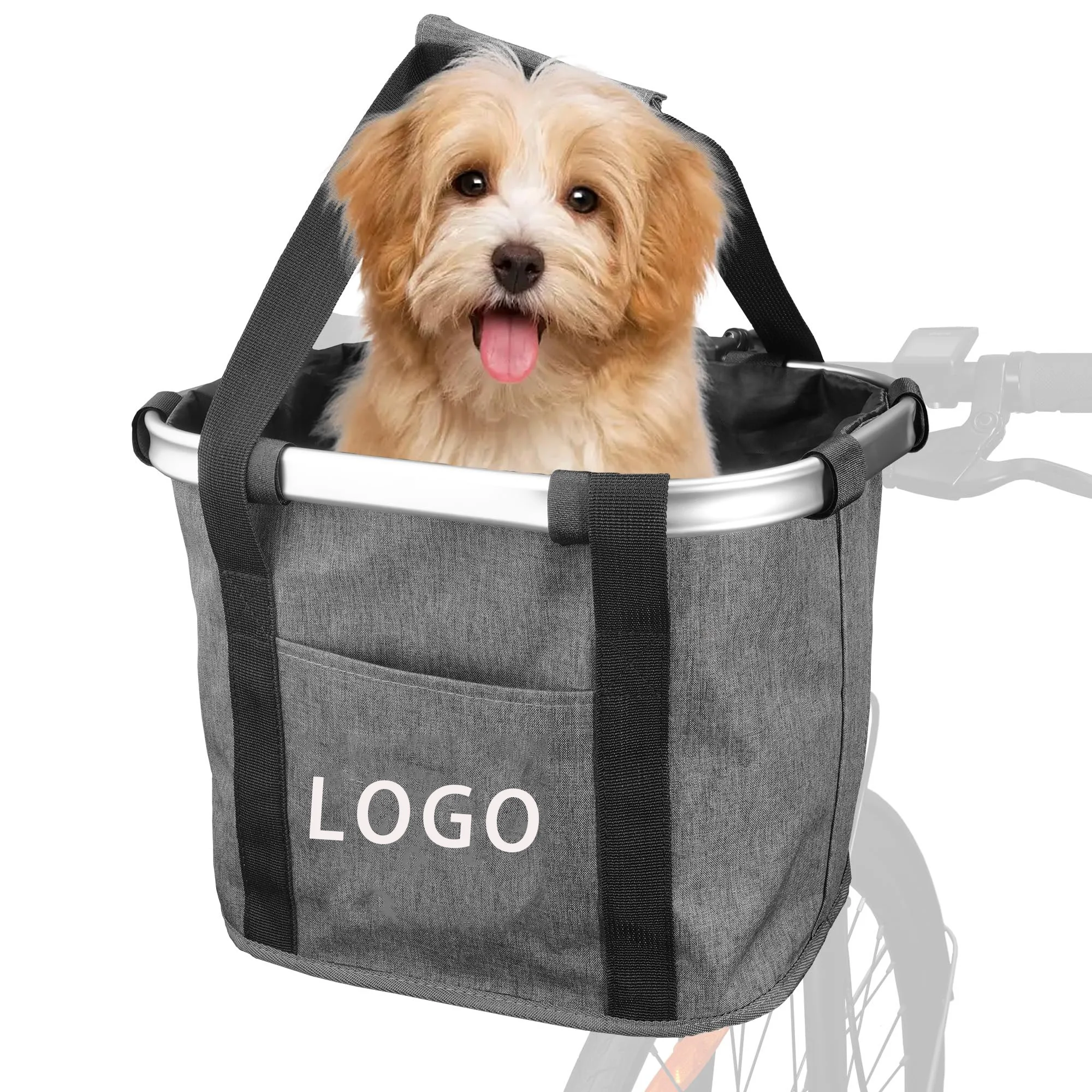 Folding Bike Front Basket with PU Liner Bag/with Quick Release Design Bicycle Frame Basket Removable Front Bag