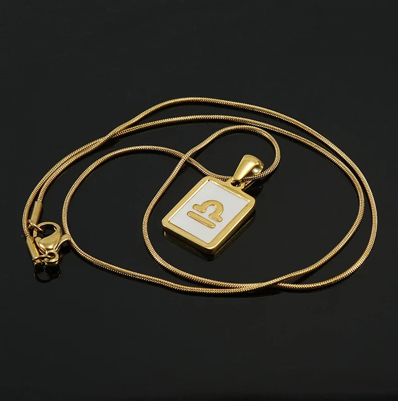 18K Gold Plated White Natural Shell Snake Chain Necklace Stainless Steel 12 Zodiac Pendant Horoscope Constellations Necklace