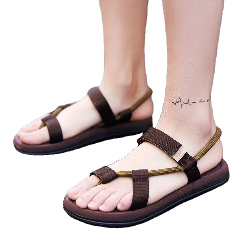 Striped color sandals men matching non-slip men sandals round rope ribbon elastic sandals for men