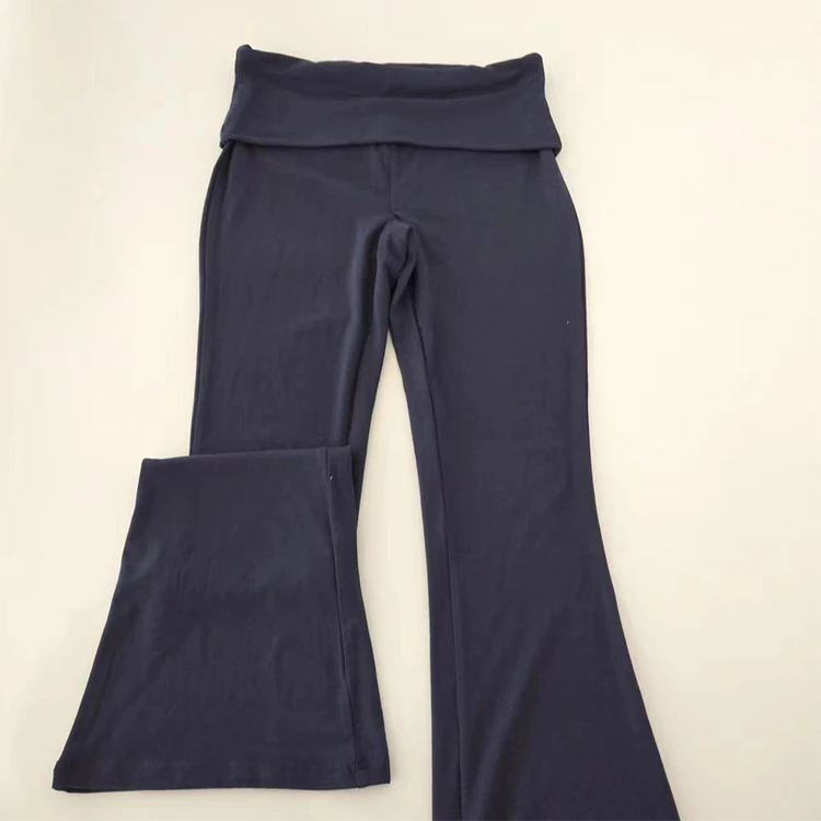 2024 Fold Over Flared Leggings Set Custom LOGO Women Sets High Quality Cotton Shirts Clothing Women Two Pieces Loungewear Sets