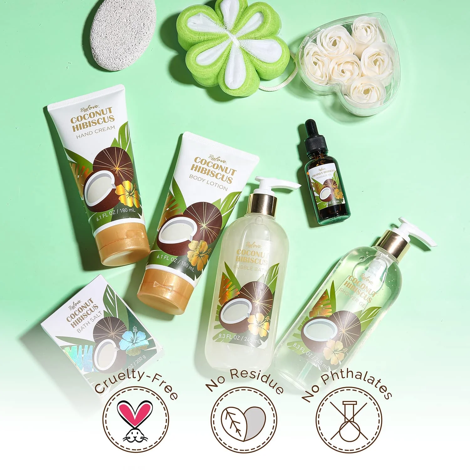 Coconut Bath and Body Gift Set Bath Set Includes Massage Oil Bubble Bath Spa Tote Bag