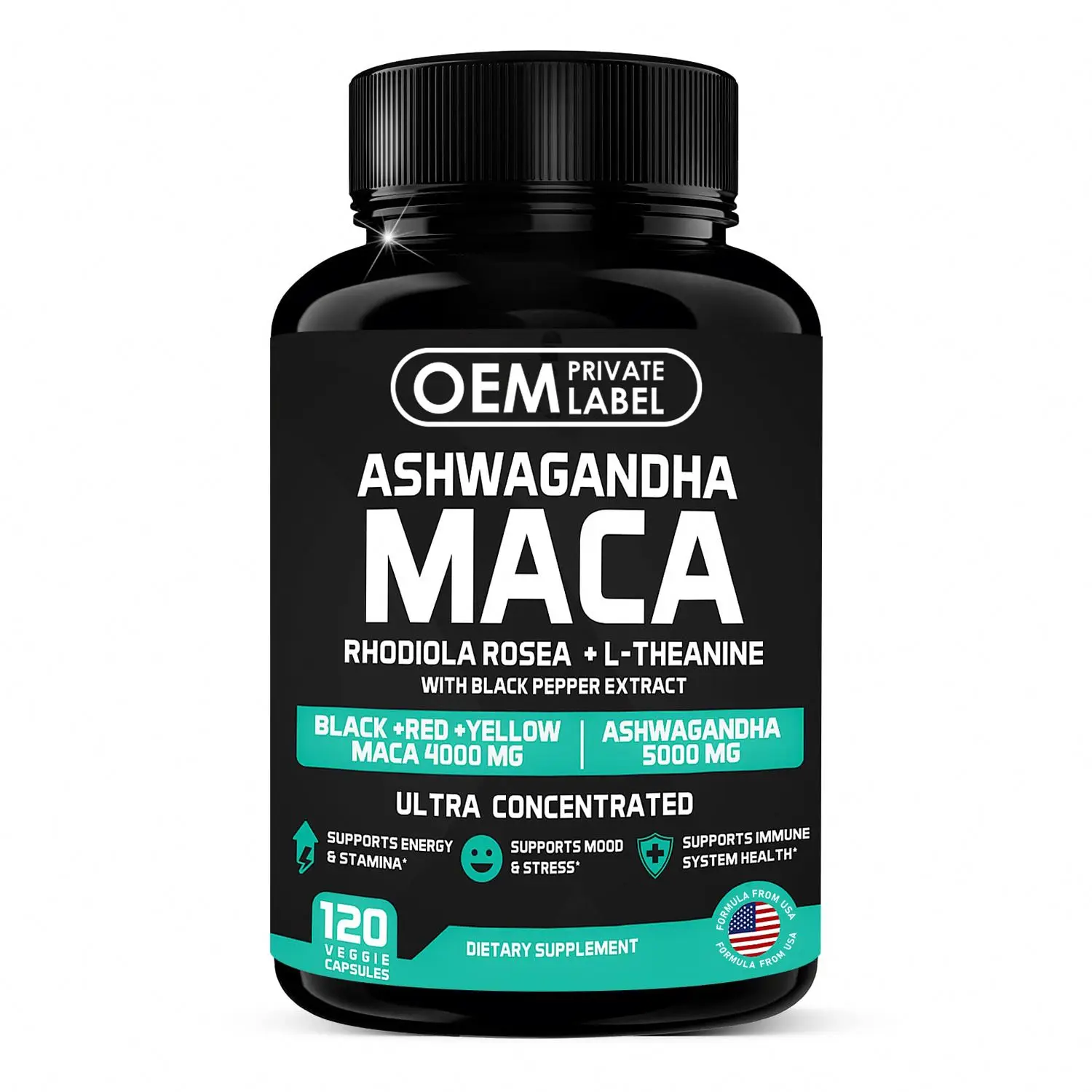 Ashwagandha Maca Root Capsules With Rhodiola L-Theanine Extract Black Supplement KSM66 For Butt Hips