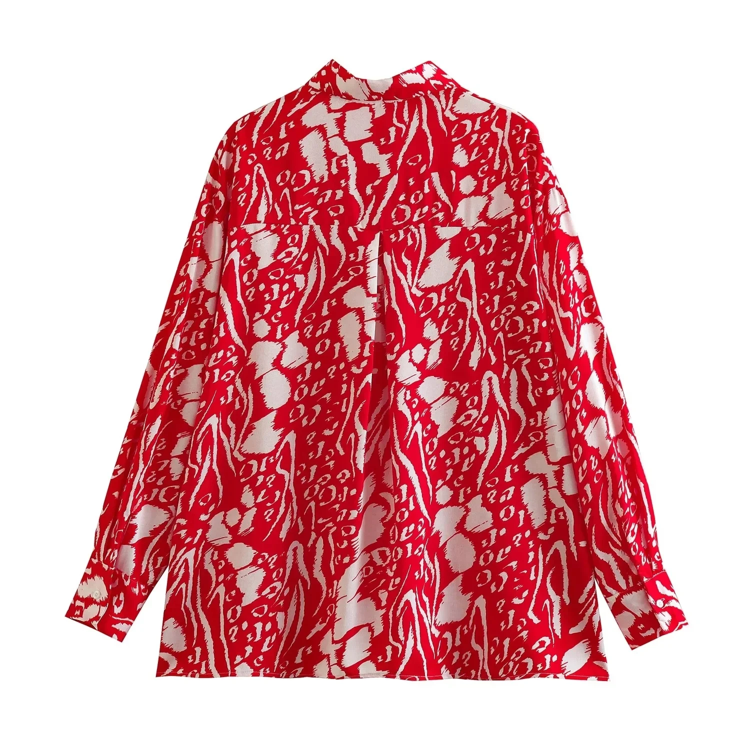 Modest style red color floral print crew neck long sleeve casual fashion women blouses & shirts