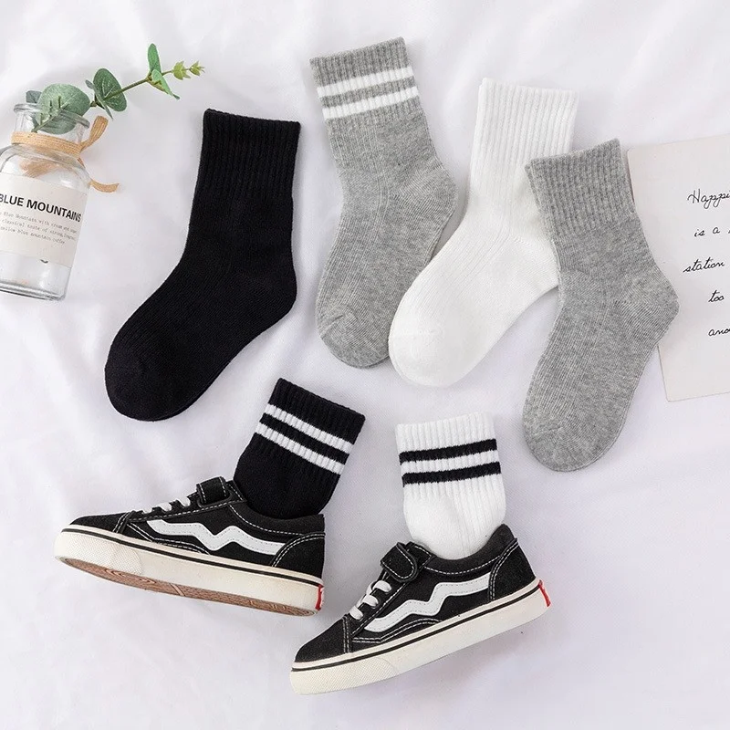 Young Boy Cotton Socks Teen School Exercise Custom Kids White Socks With Logo