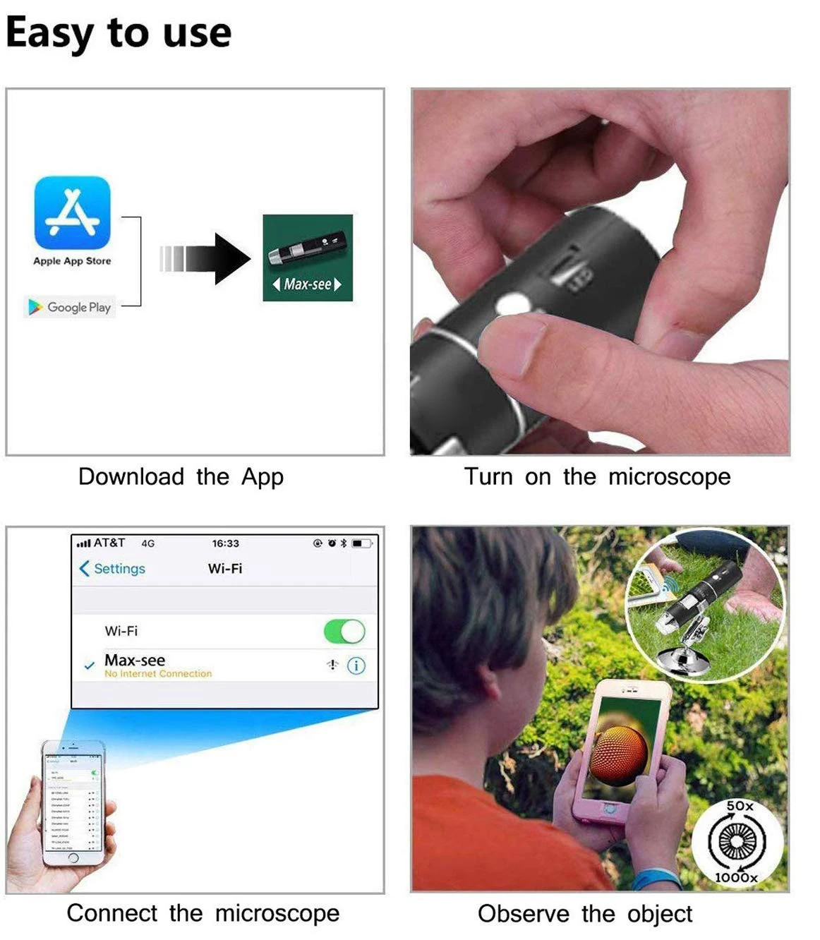 1080P HD 2MP 1000X Magnification 8 LED USB 2.0 Metal Stand Wifi Digital Microscope