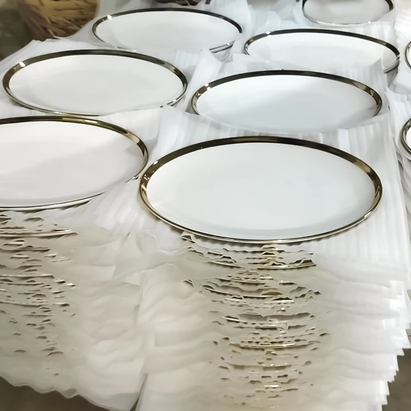 Wholesale Gold Plated Rim Ceramic Tableware Set Oval Round Rectangular White Plate Sell By Ton