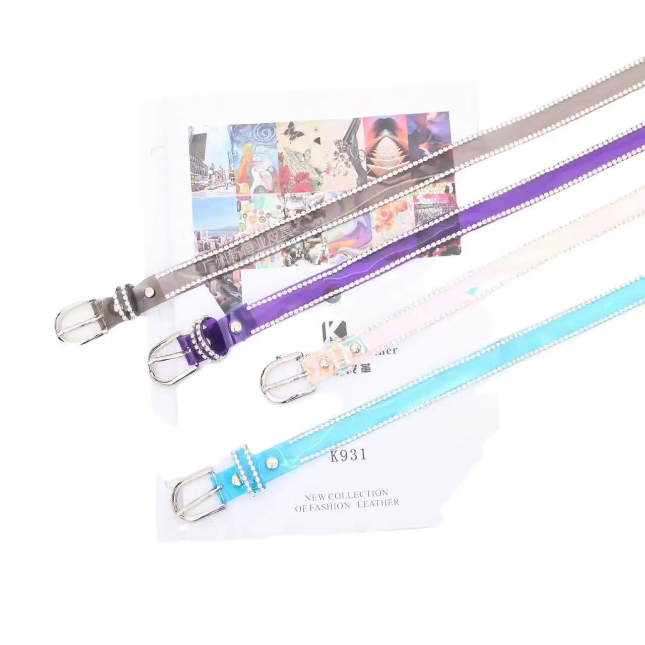 New fashion illusion plastic belt rhinestone encrusted belt ladies thin belt