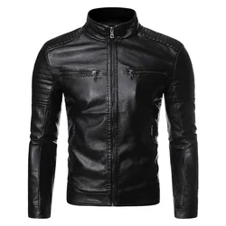 Custom Logo Fashion Leather Jacket Men Waterproof Faux Leather Jacket Casual Vintage Racing Bomber Jacket