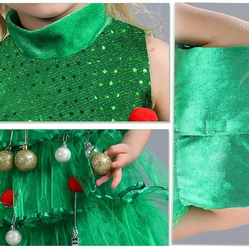 Toddler Kids Baby Girls Christmas Tree Costume Dress Outfits Green Elf Kindergarten Dance Costume