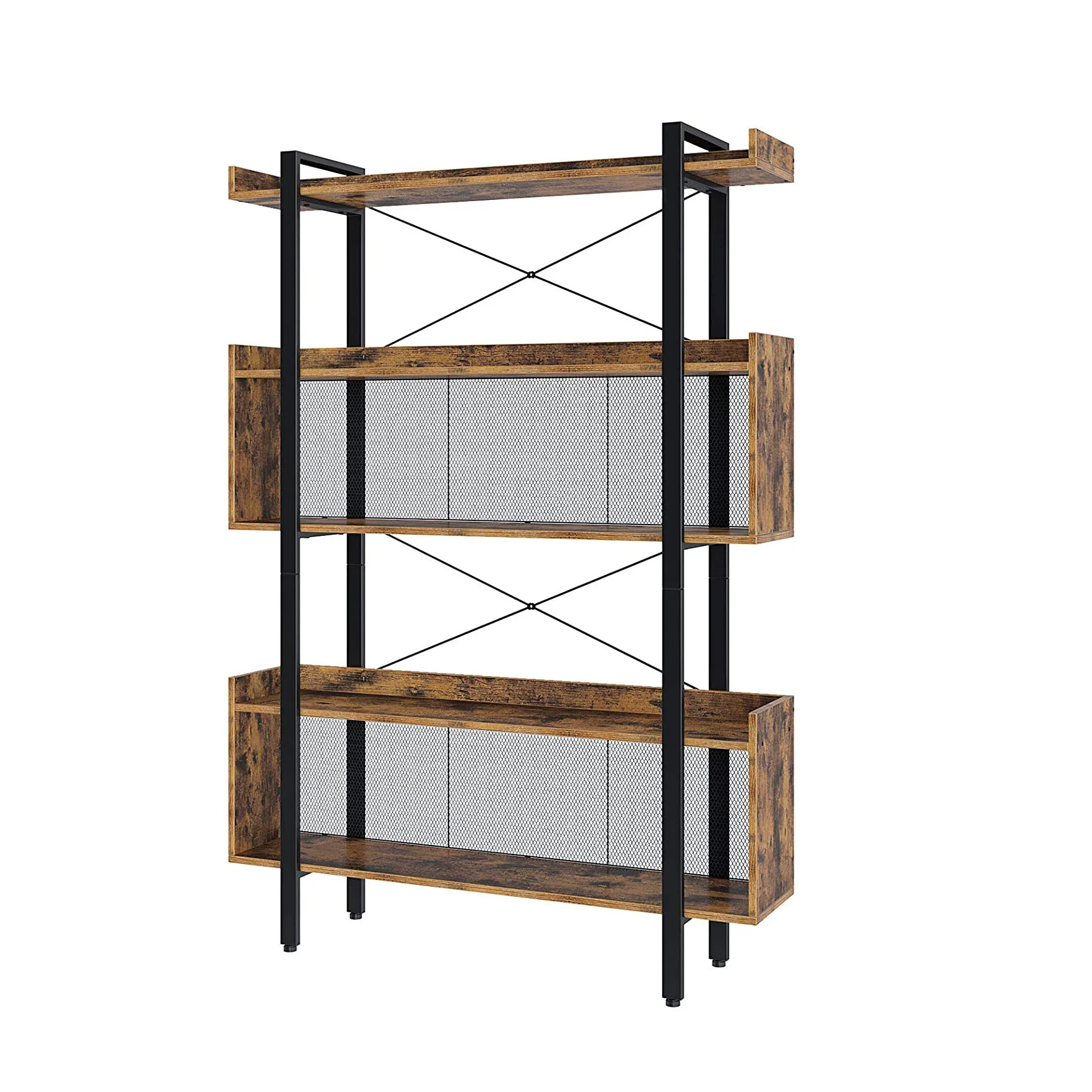 5-Tier Bookcase with Metal Frame for Book Storage, Display With Free Standing Geometric Bookshelf for Living Room and Bedroom