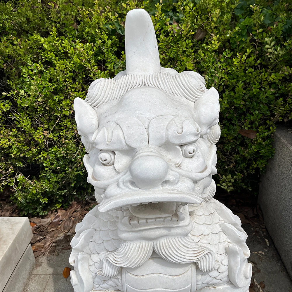 Factory custom Foo Dog Statue Marble Marble Animal Statue Chinese Foo Dog Lion