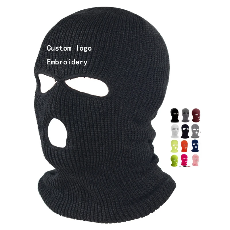 Wholesale 100% acrylic winter cycling balaclava knitted filter full face cover 3 holes ski mask