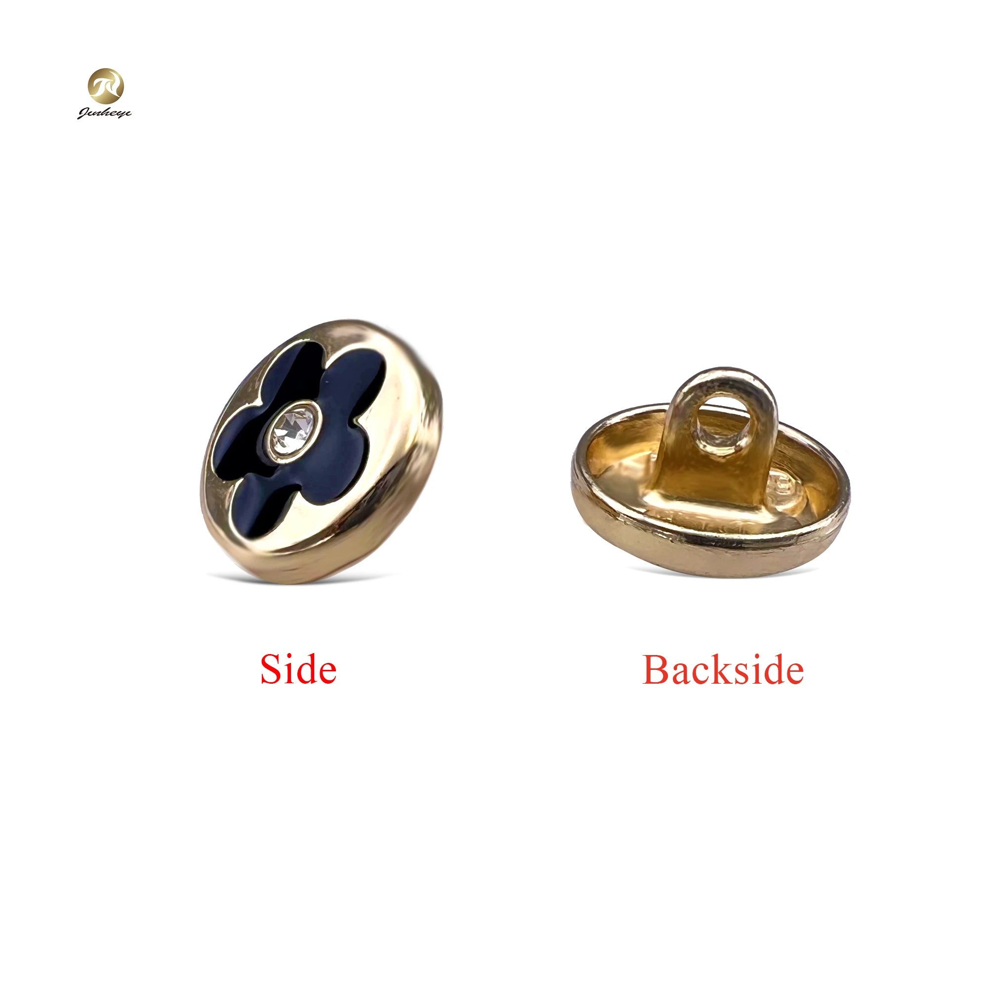 Customized Metal Shirt Buttons Golden Round Flower Logo Black Enamel Shirt Buttons