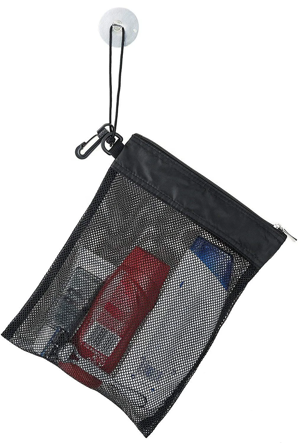 YA SHINE Wholesale Waterproof Black Portable Hanging Mesh Caddy Toiletry Organizer Shower Bag Tote With Suction Cup